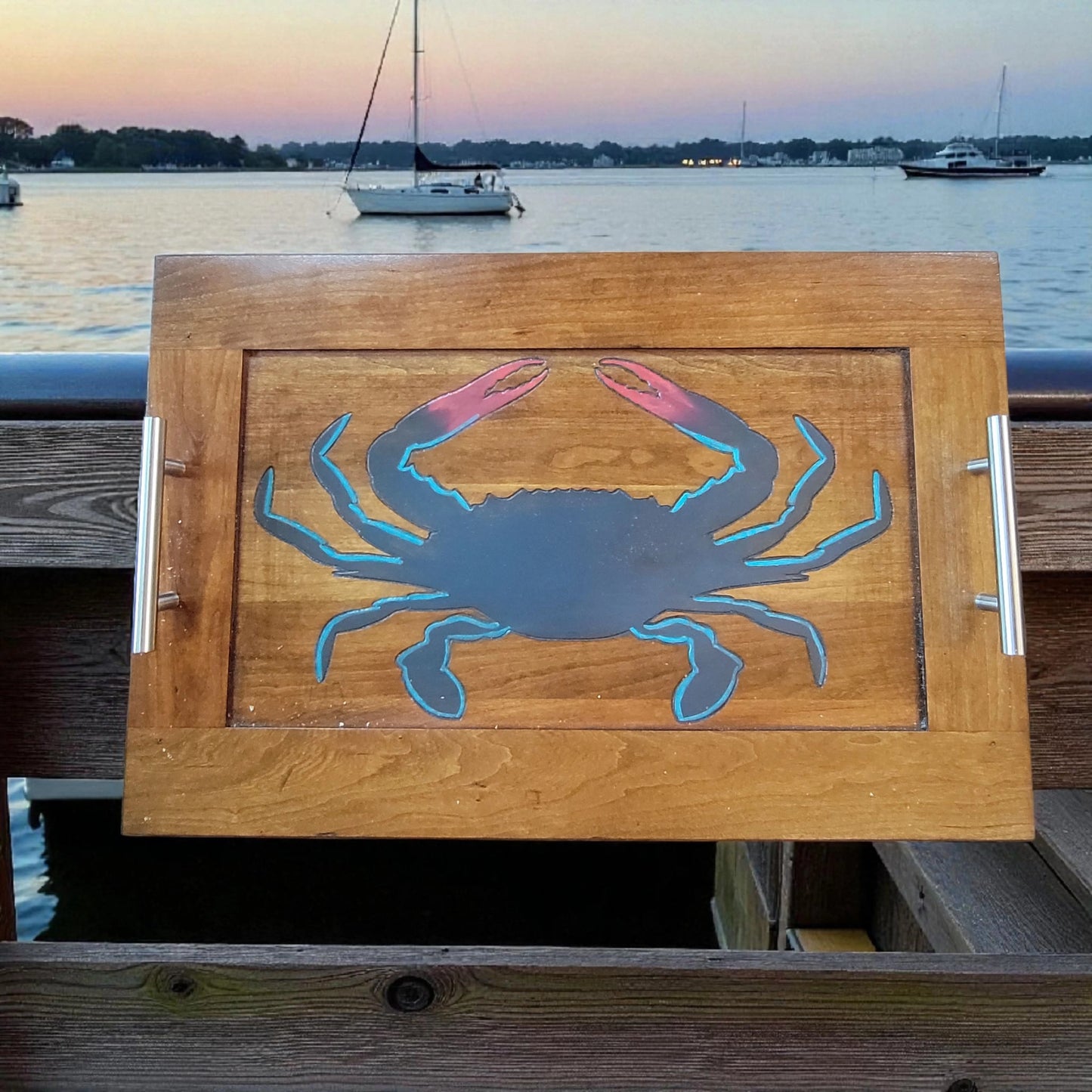 Handcrafted Rectangle Blue Crab Trays