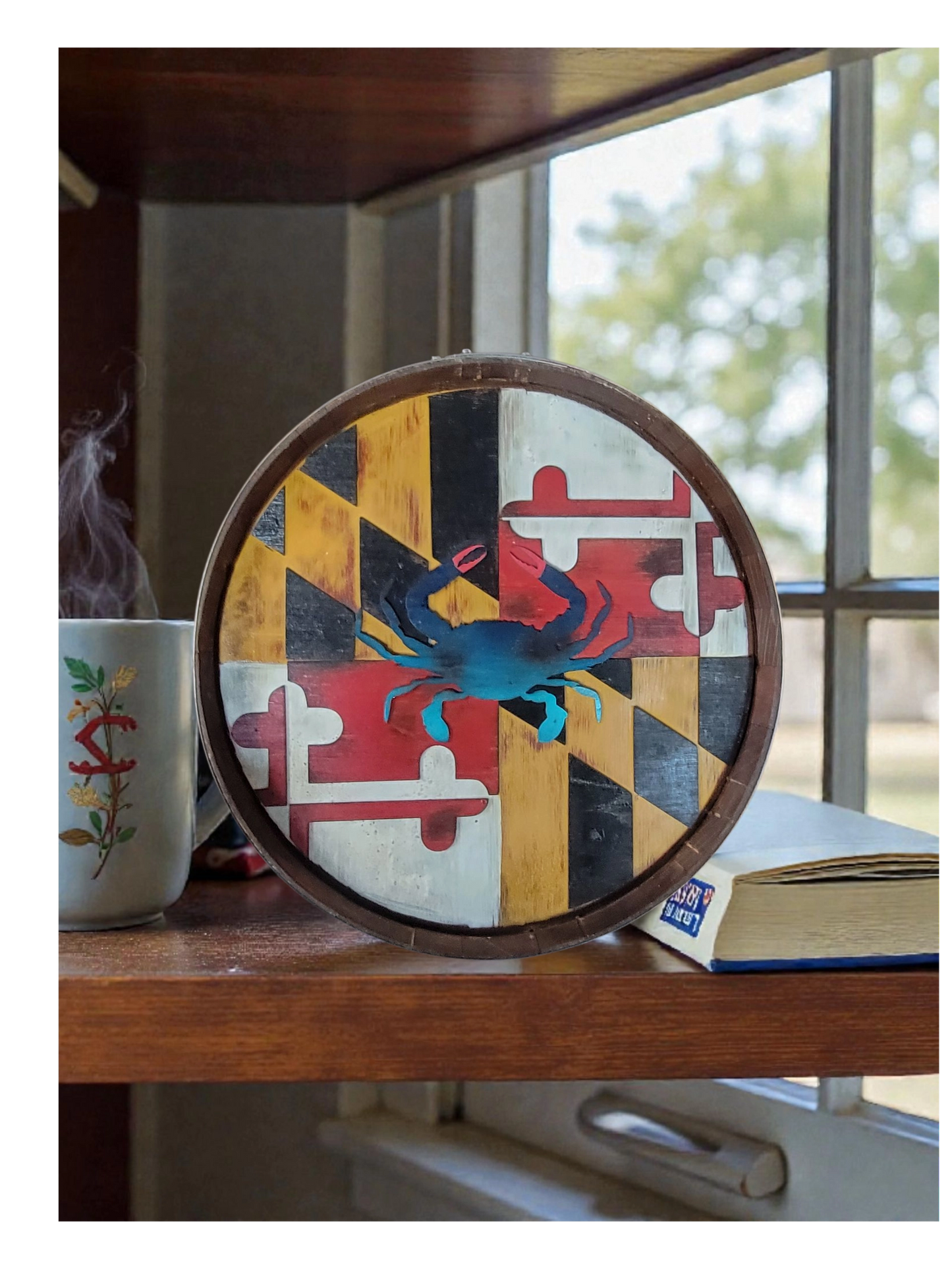 Hand-Painted Maryland Flag Wine Barrel Top
