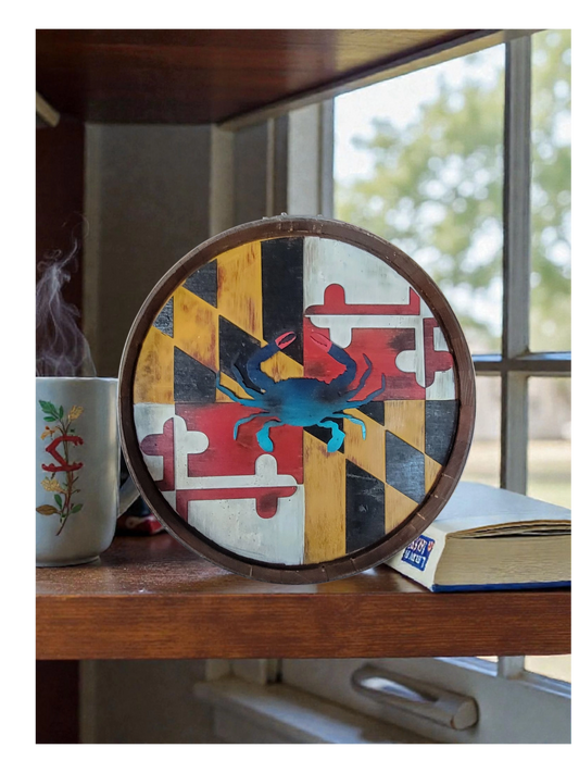 Hand-Painted Maryland Flag Wine Barrel Top